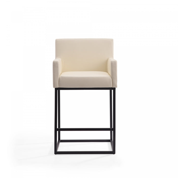 Tabouret de comptoir rembourre en metal style mid-century modern Ambassador, creme - Lot de 3