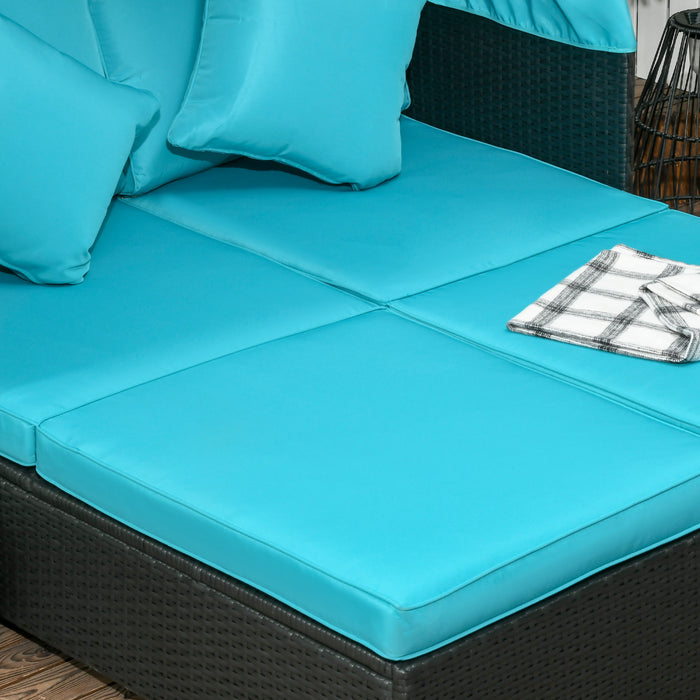 Outsunny Chaise Longue Exterieure Double Avec Auvent Et Coussins, Vert