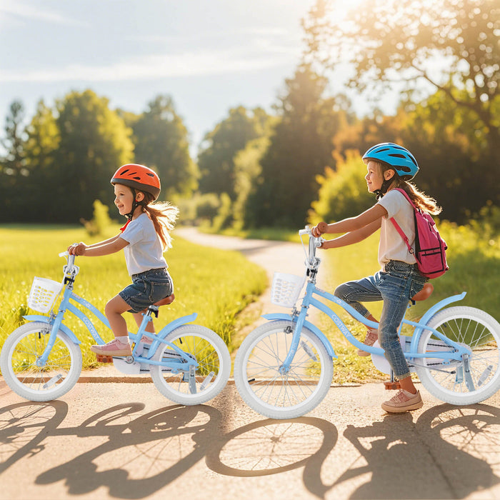 Costway 18\" Enfants Velo Tout-petit Velo Avec Roue D'entrainement Pour 4-8 Ans Bleu