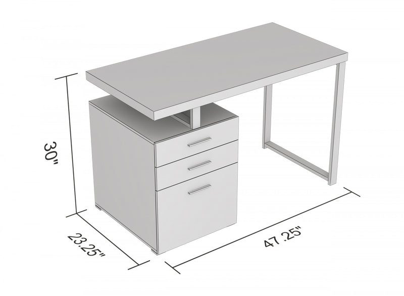 Bureau D’etude 47,25 Po Pour Bureau A Domicile Ou Salle De Jeux – Taupe Fonce Avec 3 Tiroirs Et Base En Metal Argente