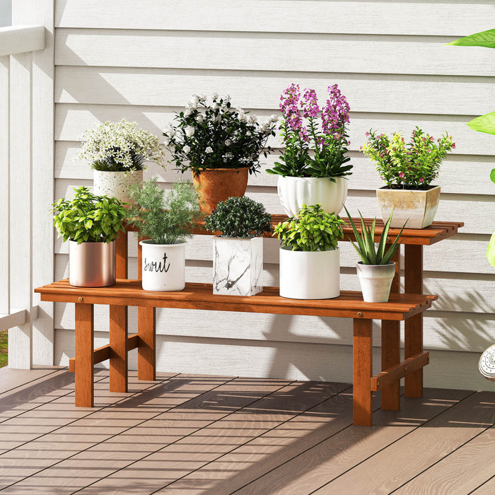 Costway 2 Etage Stand De Plante En Bois Avec Huile De Tec Finition Interieur Et Exterieur Pot De Fleurs
