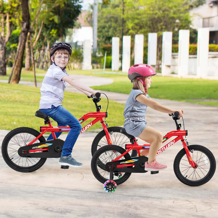 Costway 18\" Led Eclaire Velo Pour Enfants Avec Siege Reglable Coaster Frein Roues D'entrainement Rouge