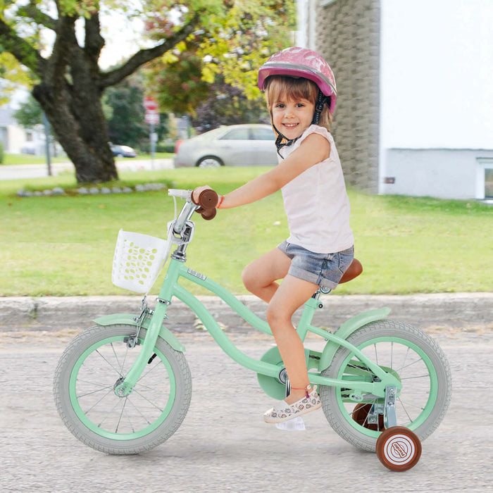 Prorider 14\" Velo Pour Enfants Avec Roues D'entrainement Amovibles Et Panier Pour 3-5 Ans Vert