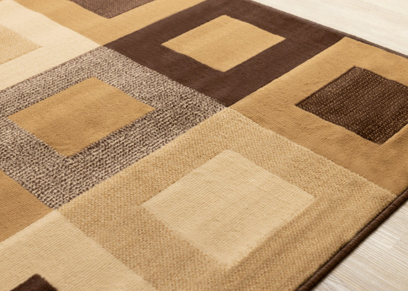 Tapis Florence a carreaux superposes marron et beige, 7'9\" x 10'6\"