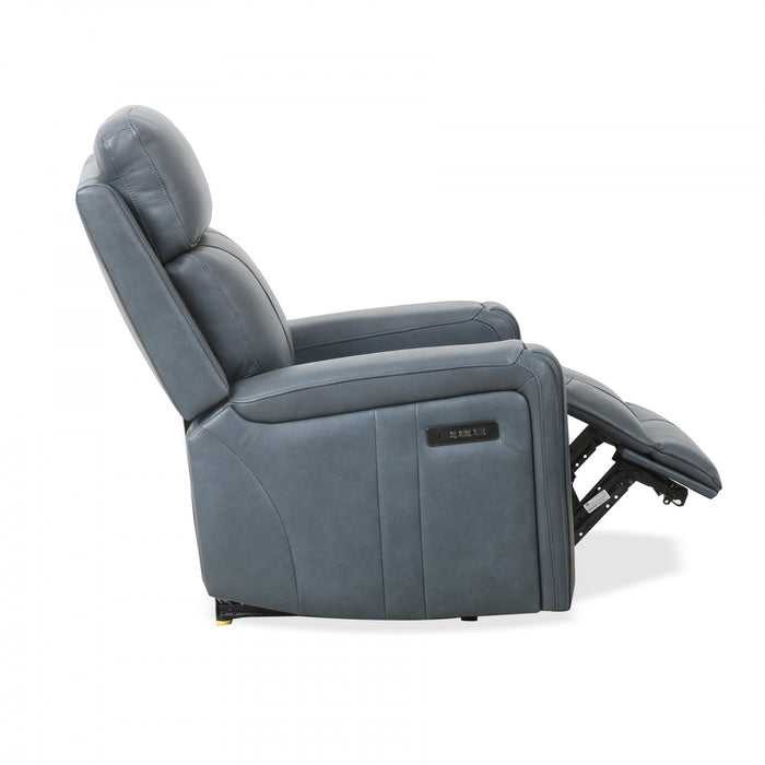 Causeuse inclinable electrique Bellamy de 58 po en cuir assorti avec appuie-tete ajustable et USB - Bleu