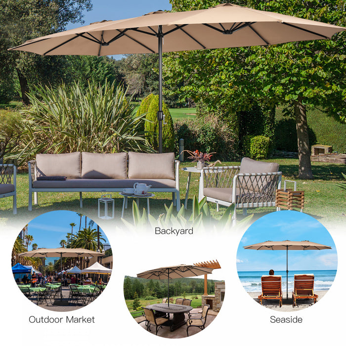 Costway Parasol double face de 15 pieds pour patio, parasol de marche exterieur, beige