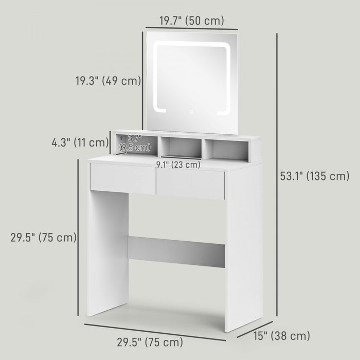 HOMCOM Bureau de maquillage avec miroir, lumieres LED, tiroirs, blanc