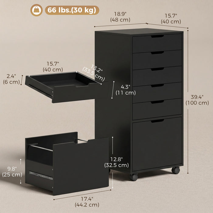 HOMCOM Classeur vertical 5 tiroirs avec roulettes verrouillables, Noir