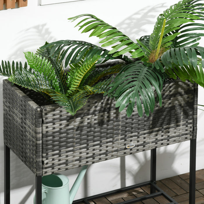 Outsunny Lit de jardin sureleve, rotin avec etagere de rangement, gris