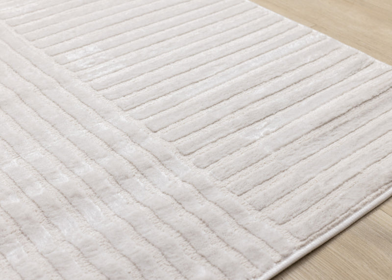Carpette Leonardo blanche et grise à motif de rayures modernes - 5 pi 3 po x 7 pi 7 po
