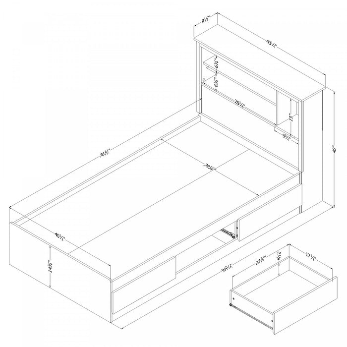 Vito Ensemble Lit Matelot Avec Tete De Lit Bibliotheque - Blanc Solide