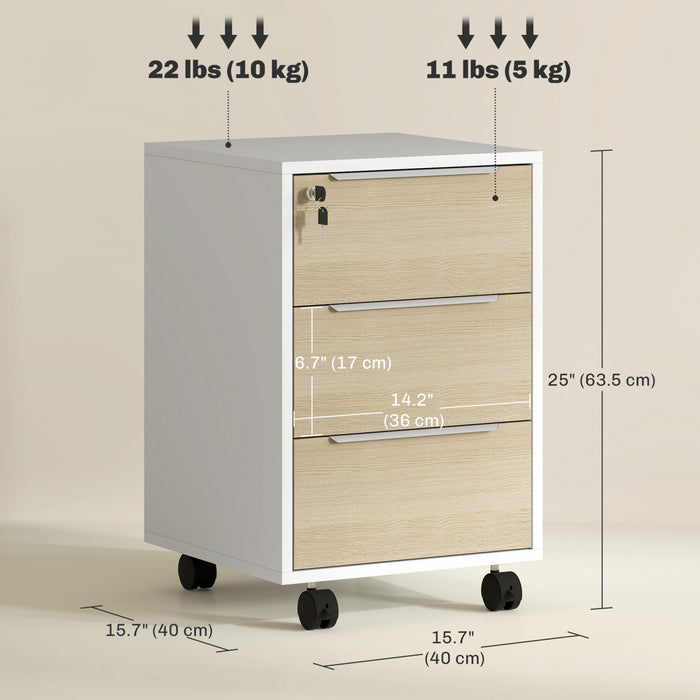 HOMCOM Armoire a Dossiers Verticale avec Serrure, Armoire a 3 Tiroirs Chene