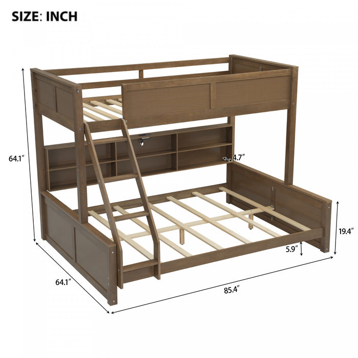 Lit superpose Liam en bois massif Twin XL sur Queen avec rangement et ports USB, brun