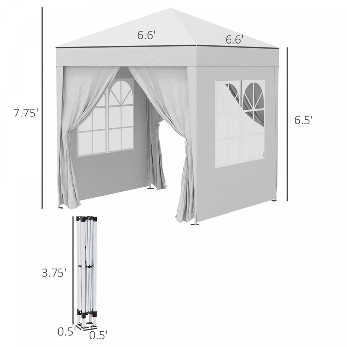 Outsunny 6.6x6.6ft Tente De Fete Escamotable Pour L'exterieur Avec Parois Laterales Blanc