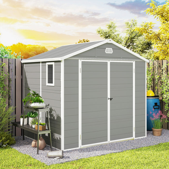 Outsunny Abri de jardin 8'x6' porte a loquet bouches d'aeration, gris clair