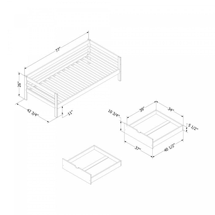  Lit simple Sweedi avec tiroirs de rangement - bois naturel