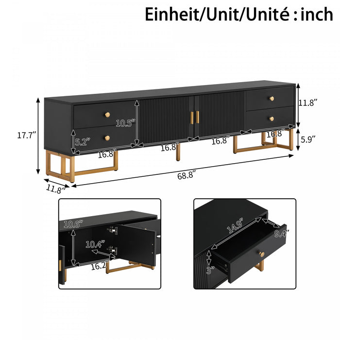 Gavin Meuble TV de 68,8\" avec Tiroirs de Rangement et Fonction d'Organisation des Medias, Noir