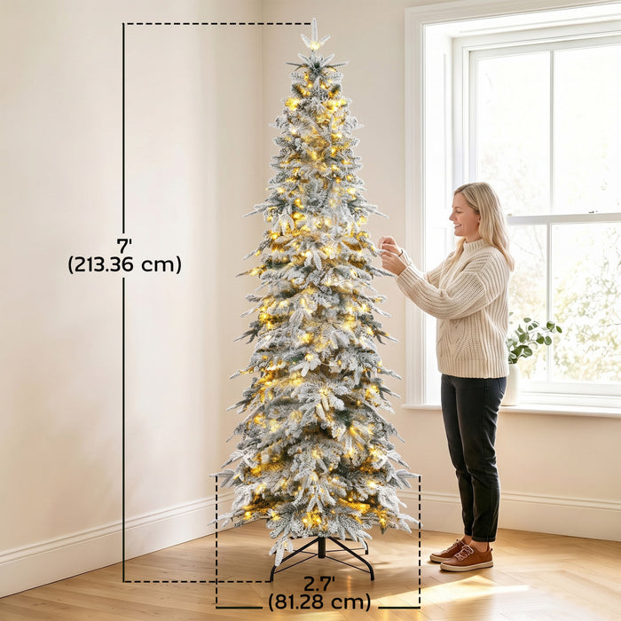 HOMCOM Sapin de Noel enneige pre-eclaire 180 cm, retombant a charnieres