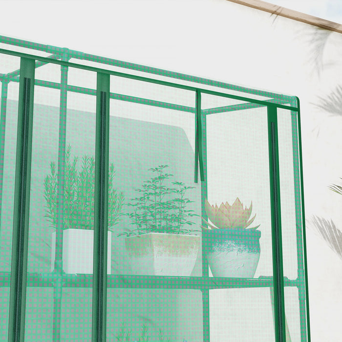 Outsunny Mini Serre Adossee Avec 3 Etageres, 3 Portes Enroulables, Vert