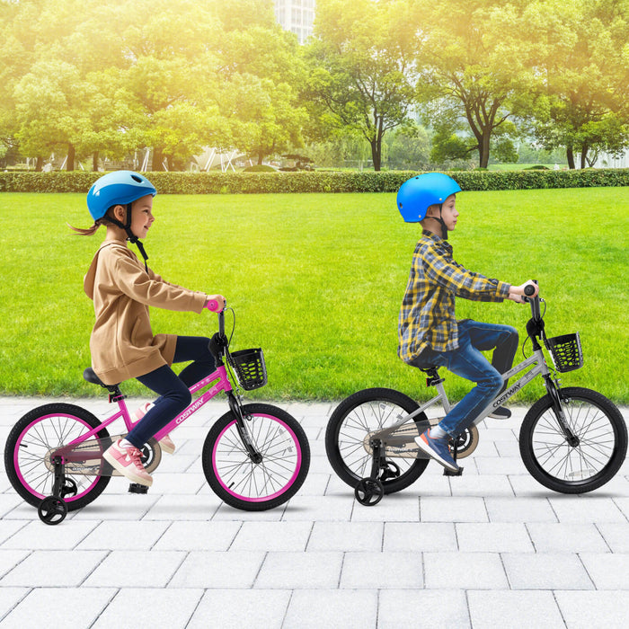 Velo Costway 18\" Pour Enfants Avec Roues D'entrainement Guidon Reglable Et Sliver De Frein A Main Du Siege