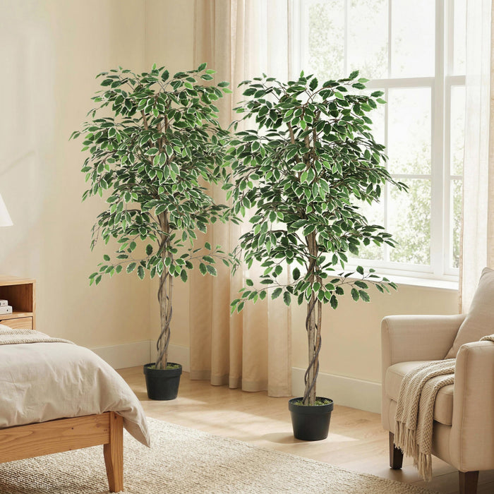 Outsunny Arbre Artificiel Ficus 1,61 m en Pot pour Decoration Interieure