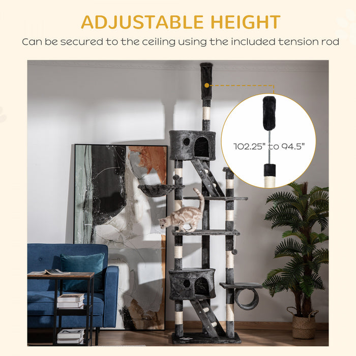 Pawhut 94 \"-102\" Enorme Arbre A Chat Plafond Haut Chat Pour Condo Griffoir Centre D'activite Multi-niveaux Maison De Jeu Gris Fonce