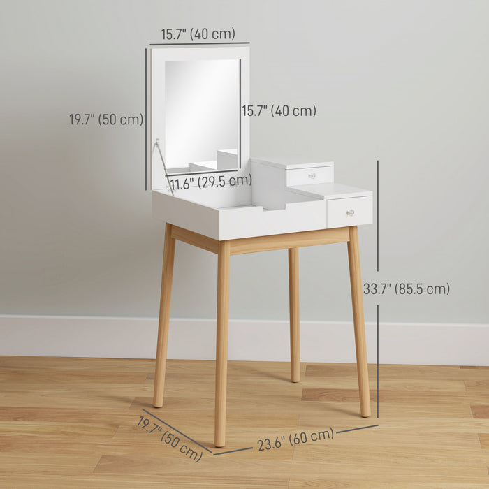 HOMCOM Coiffeuse moderne avec miroir rabattable et 2 tiroirs pour chambre