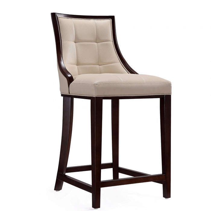 Tabouret de comptoir traditionnel en bois avec assise rembourree creme Fifth Avenue - Lot de 2