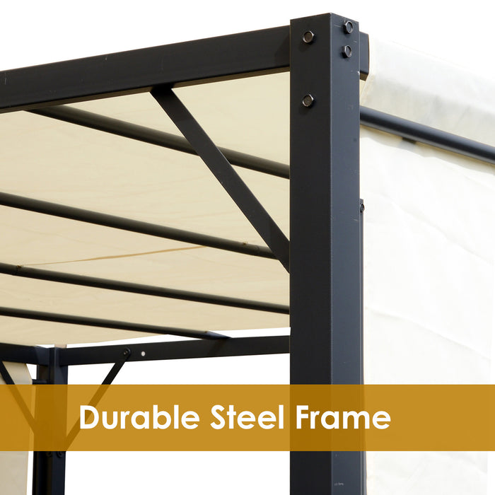 Outsunny 10' X 10' Pergola Tonnelle De Jardin Avec Auvent Coulissant Structure Acier Epoxy Et Toile Polyester Creme Et Noir