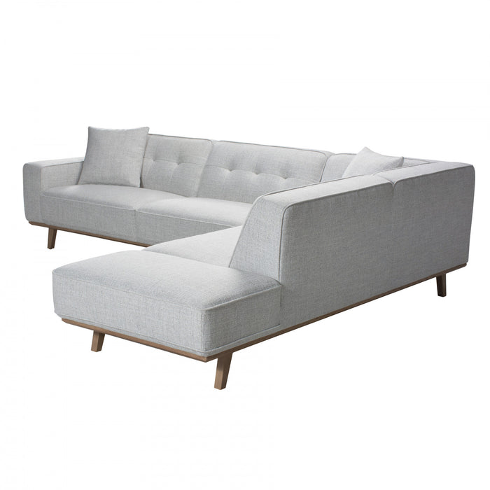 Sloane Sectionnel 2 pieces en tissu aspect lin avec dossier touffete et pieds en bois fuseles - Gris pale