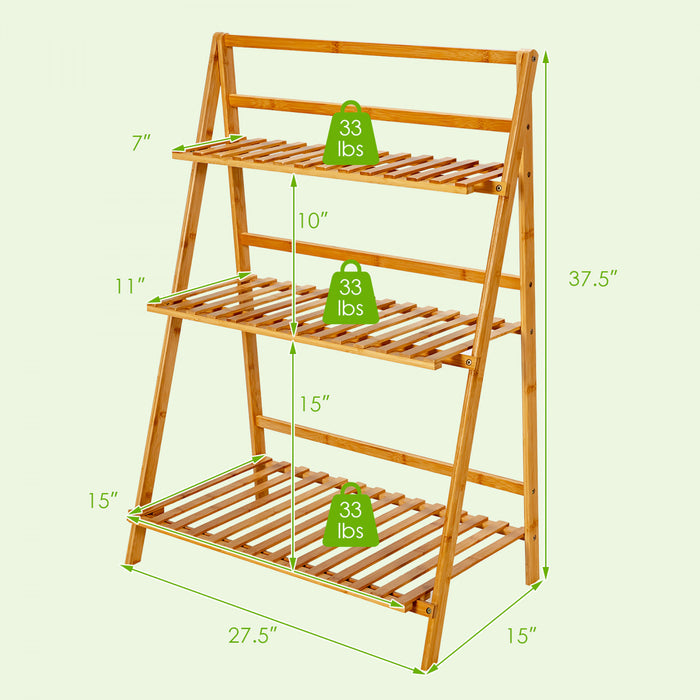 Support De Plantes De Marque Costway Echelle Pliable En Bambou Sur 3 Niveaux Presentoir/support Pour Pots De Fleur Naturel