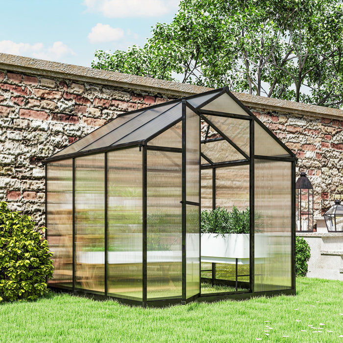 Outsunny Serre En Polycarbonate De 8' X 6' X 6.4' Avec Gouttieres