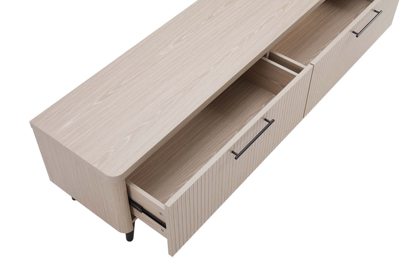 Meuble TV Jodie style milieu du siecle a cannelures, 175 cm, chene blanchi