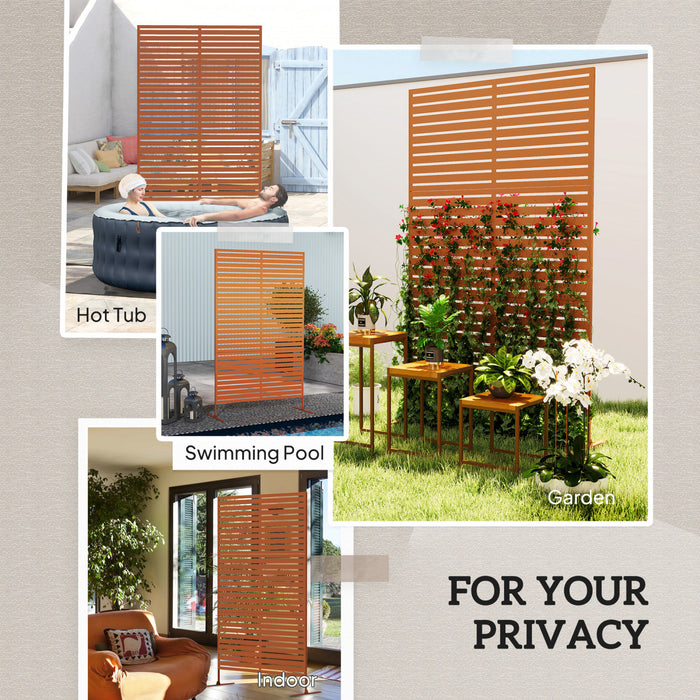 Outsunny Paravent exterieur decoratif en metal avec support, marron