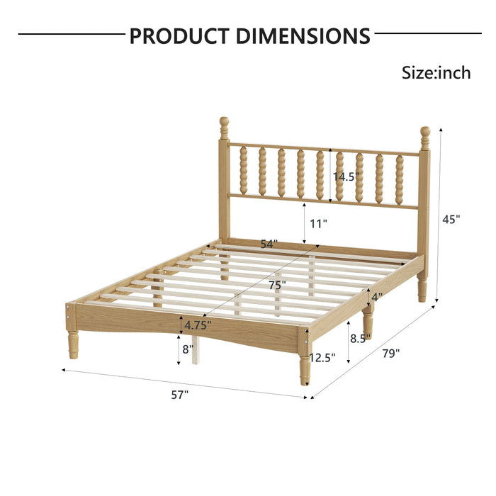 Oliver Lit Plateforme Retro en Bois avec Tete de Lit en Forme de Gourde et Support en Lattes en Bois Robustes, Taille Double, Naturel