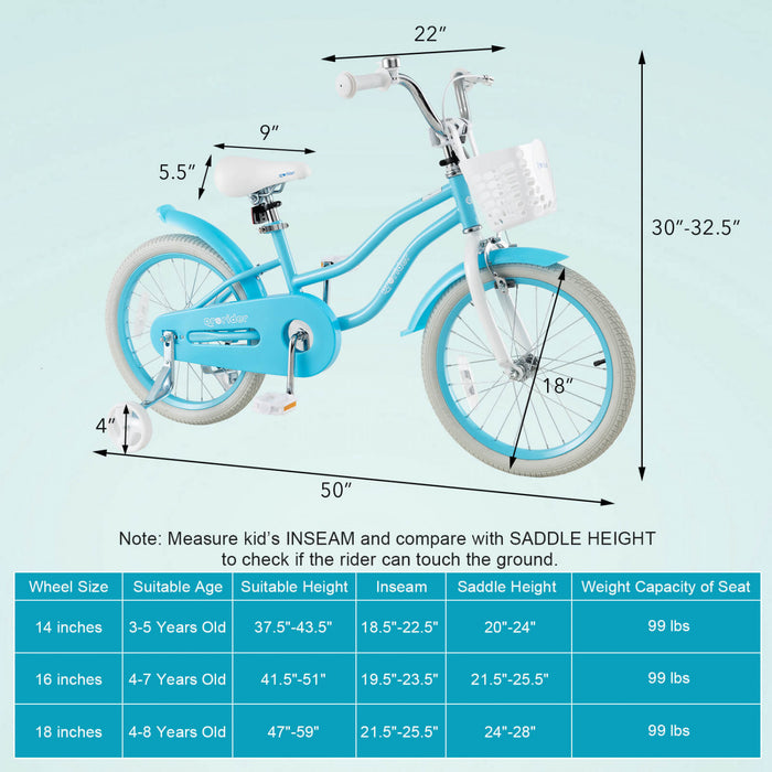 Prorider 18\" Enfants Velo Tout-petit Velo Avec Roue D'entrainement Pour 4-8 Ans Bleu
