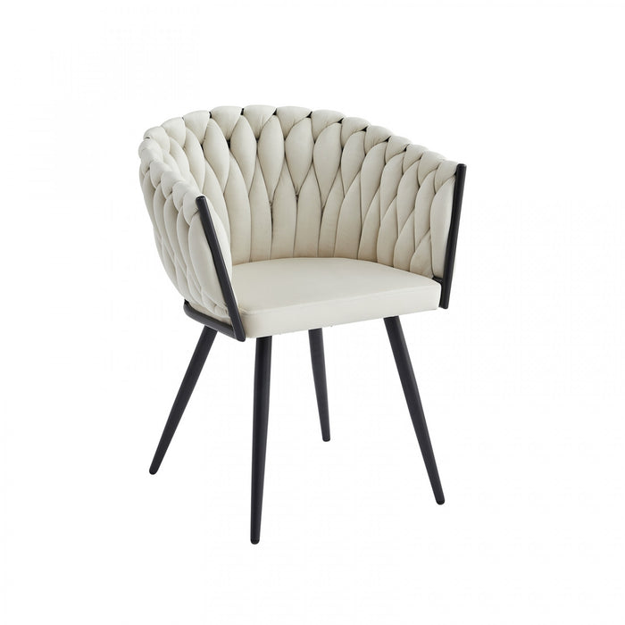 Chaise de salle à manger avec accoudoirs Hildy en velours beige (ensemble de 2)