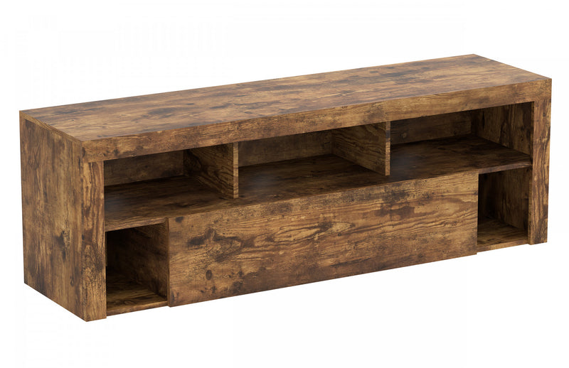 Meuble pour téléviseur de 59 po avec 1 grand tiroir et 5 tablettes - bois recyclé brun 
