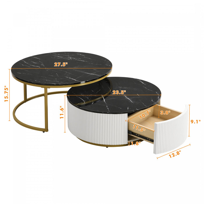 Table Basse Gigogne Moderne Sophia De 27,6\" Avec Tiroir De Rangement, Noire