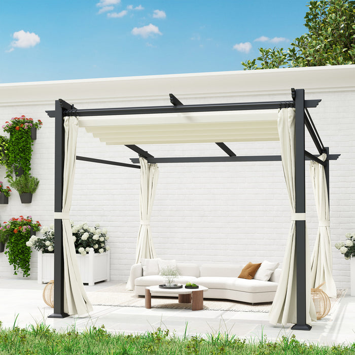 Outsunny Pergola Metallique Avec Toit Coulissant, Auvent De Pergola, Beige