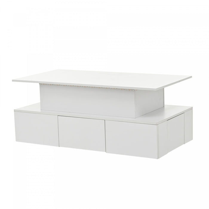 Daniel table basse relevable – table basse avec eclairage LED et 4 tiroirs, blanc