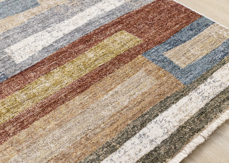 Carpette moderne et raffinée Macey grise, bleue et rouge - 5 pi 3 po x 7 pi 10 po