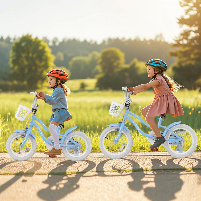 Velo Costway 14\" Pour Enfants Avec Roues D'entrainement Amovibles Et Panier Pour 3-5 Ans Bleu