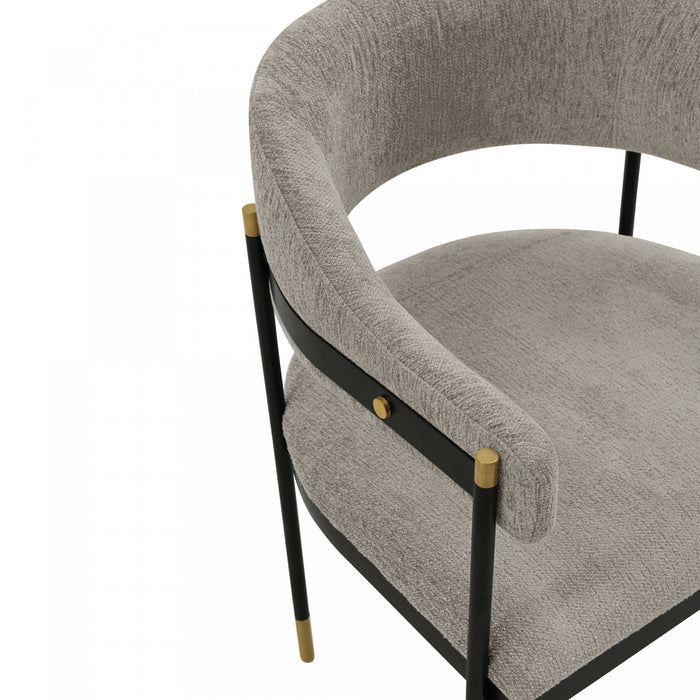 Fauteuil en metal moderne Lia avec revetement en chenille couleur pierre - Lot de 2