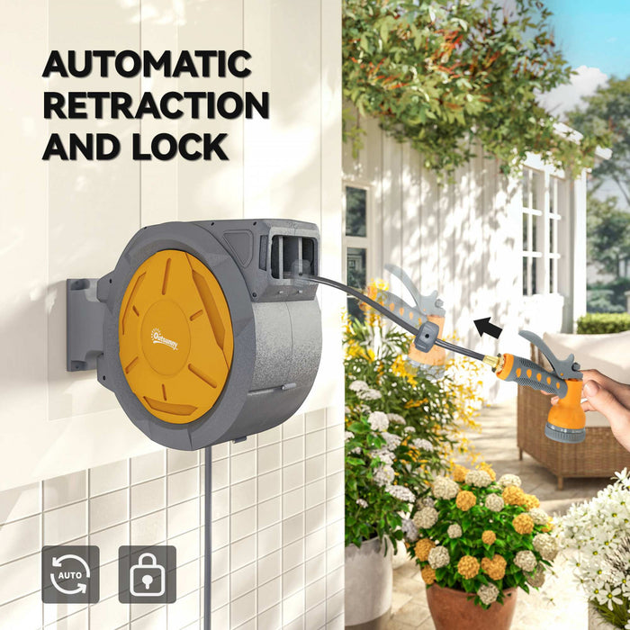 Devidoir retractable Outsunny, tuyau d'arrosage 1/2\" x 30 m, orange