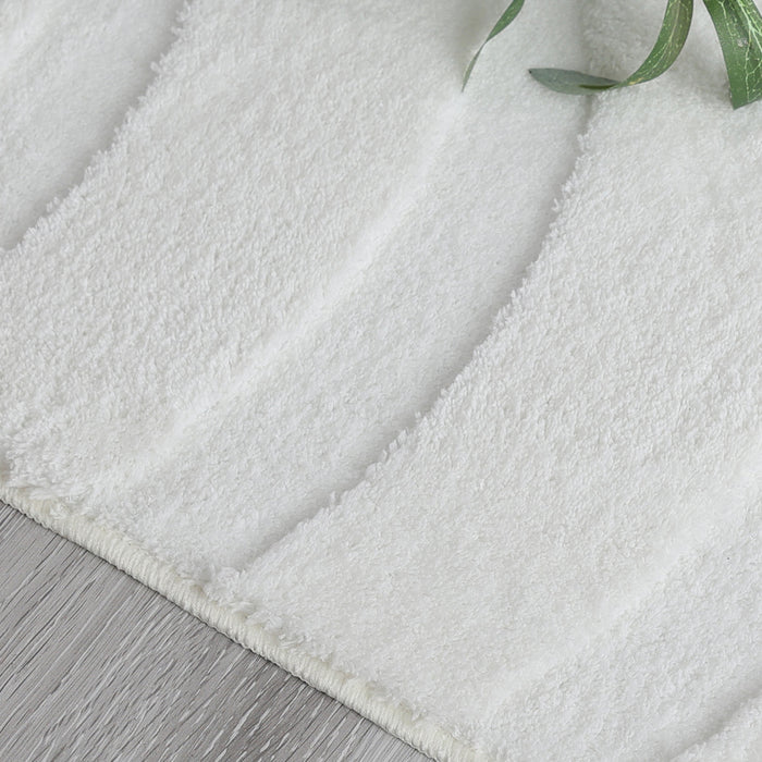 Tapis Lavable A Poils Longs Motif Vagues Blanc Perle 8'x10'