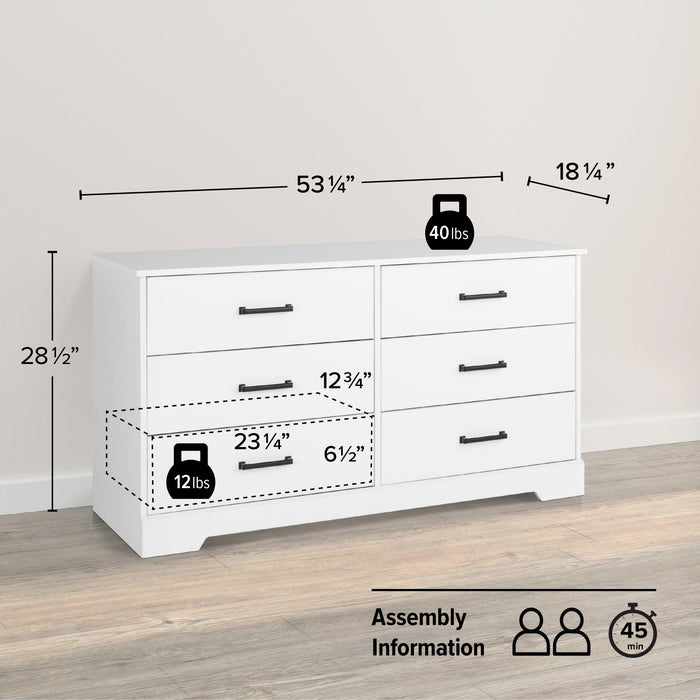 Commode champêtre Rustic Ridge de Prepac à 6 tiroirs - blanche