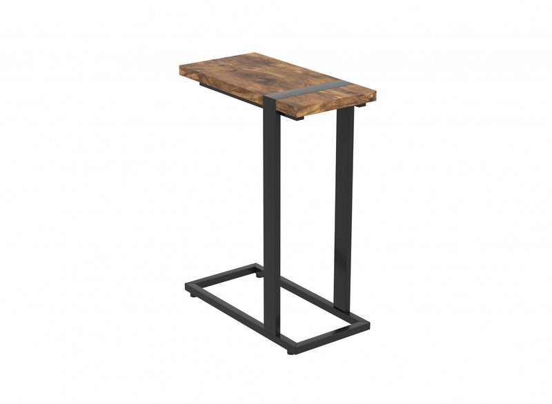 Table de bout en forme de C de 19 po avec armature en métal - bois recyclé brun