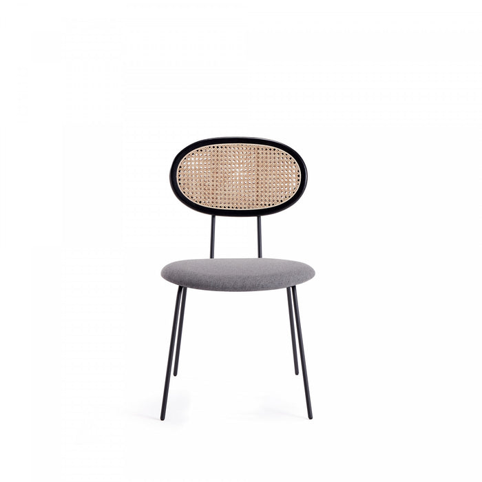 Chaise de salle a manger Jardin Industry Chic avec dossier en cannage et assise rembourree, noir et gris - Lot de 4