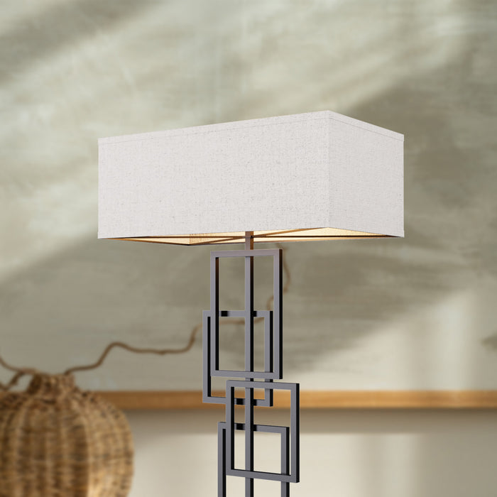 Lampe de table géométrique chic noire de 27 po avec abat-jour cylindrique